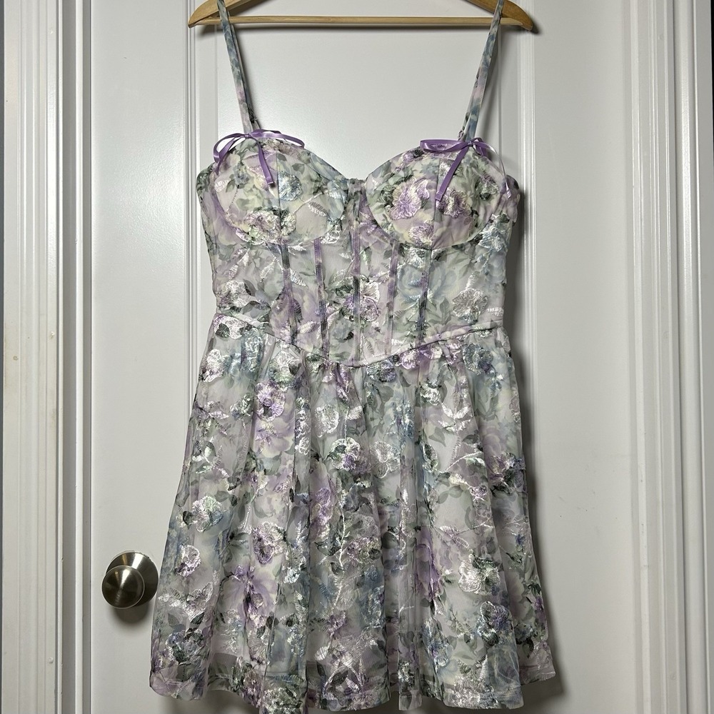 Mi Ami for Francesca's Gloria Corset Floral Mini Dress Fairy Core Coquette Style